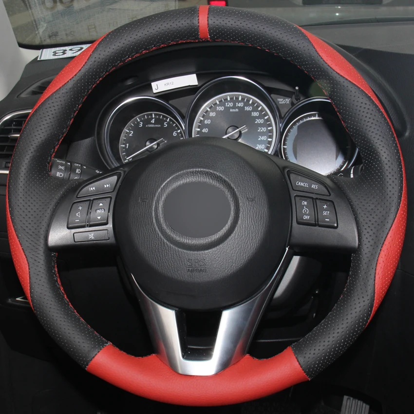 Red Black Leather Car Steering Wheel Cover For Mazda Cx5 Atenza 2014