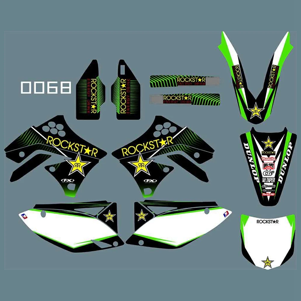 

Full Graphics Decals Stickers Kit Custom Number Name Glossy Stickers Waterproof for KAWASAKI KX250F KXF250 2009 2010 2011 2012