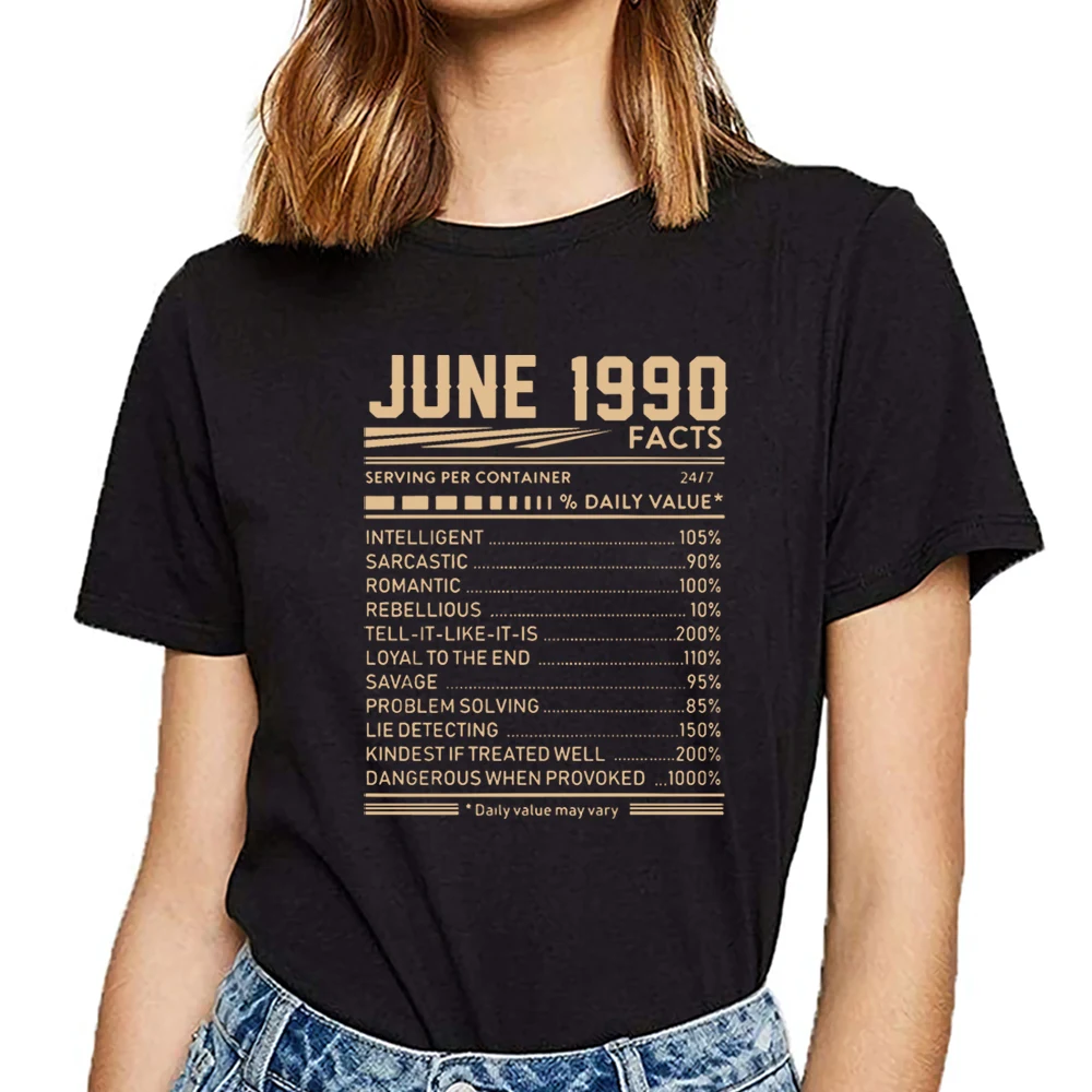 Tops T Shirt Women june 1990 facts birthday Funny White Print Female Tshirt | Женская одежда