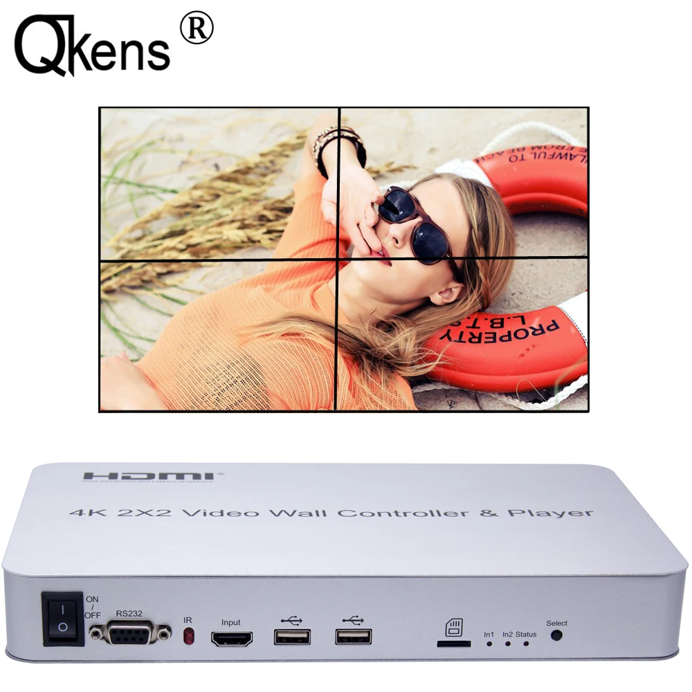 US $224.94 HD 4K 2X2 HDMI Video Wall Controller Player Splicer Support USB Keyboard Mouse U Flash Disk RS232 35mm Audio Output 2x1 3x1 4x1