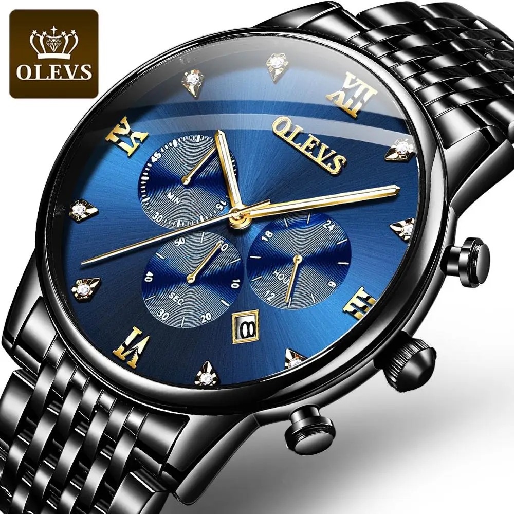 

Top Brand Man Watch Chronograph Blue Wrist Watch For Man Stainless Steel Multifunctional Waterproof Relogio Masculino