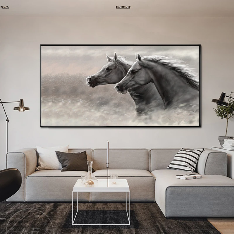 MUTU серый два бегущих холст с изображением лошадей картины животных для гостиной настенные художественные принты Современное украшение дома без рамки