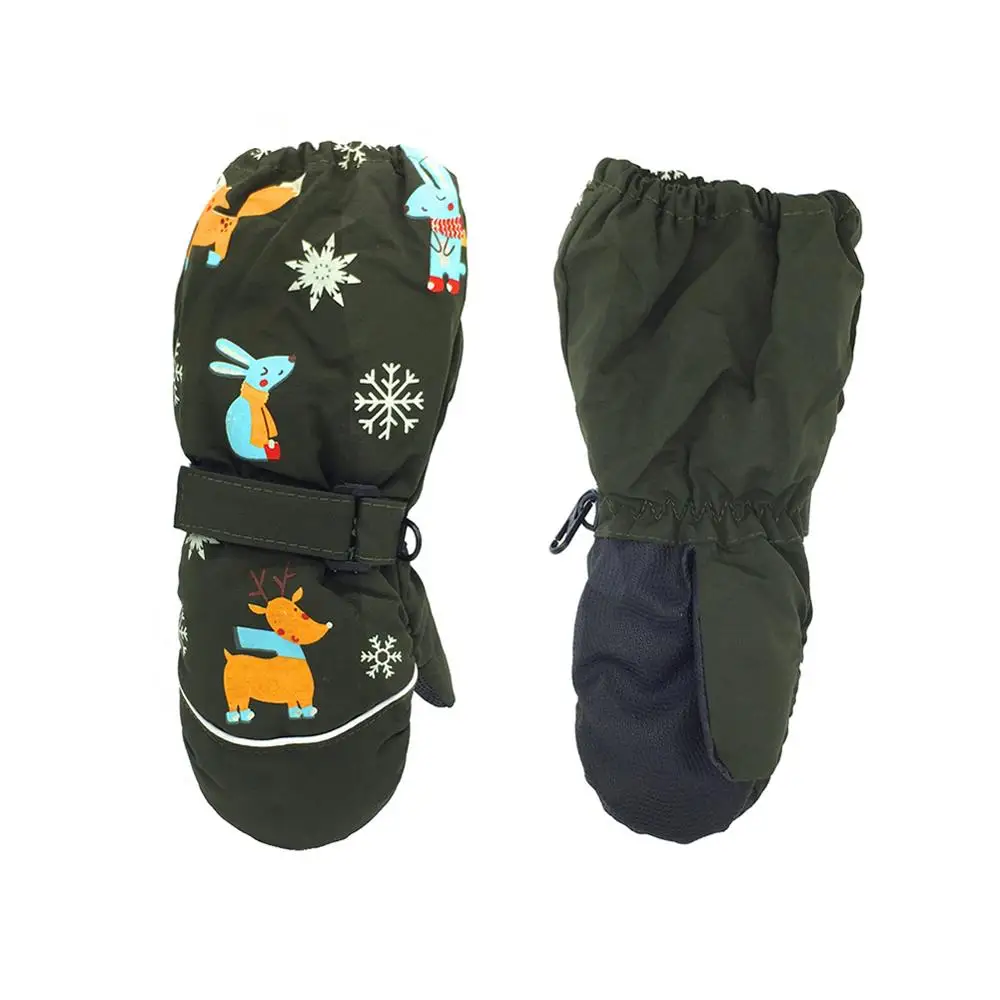 1 пара, новые зимние Детские утепленные лыжные перчатки с рисунком оленя и кролика детские ветрозащитные водонепроницаемые Нескользящие варежки с длинными рукавами - Цвет: Зеленый