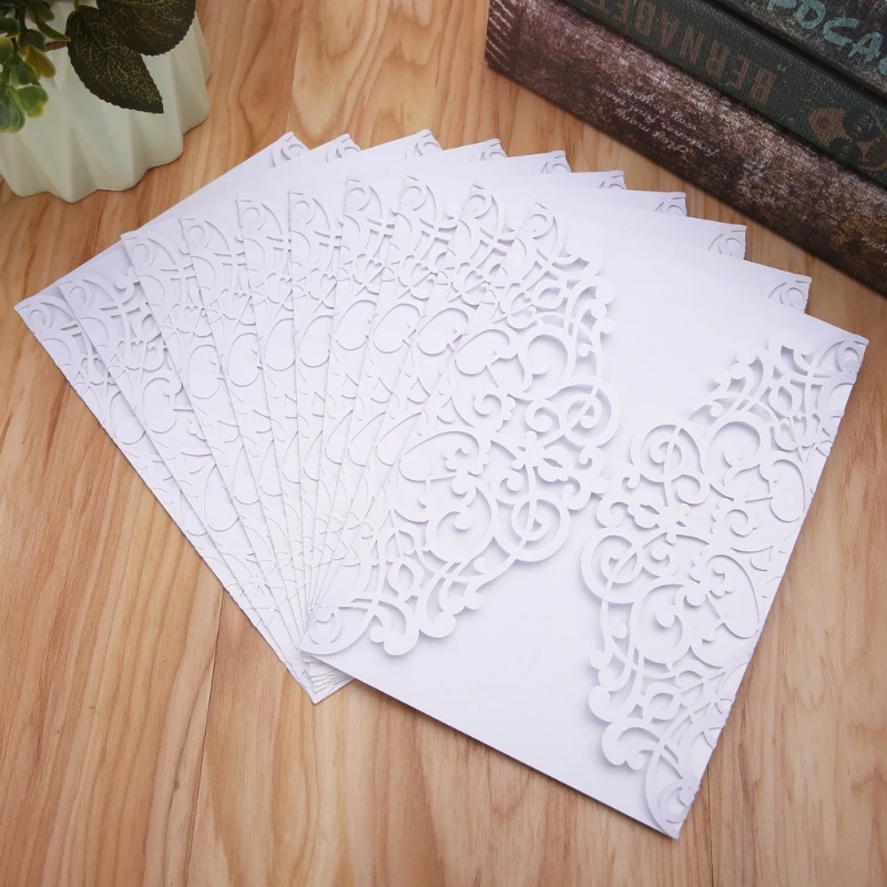  10Pcs Wedding Invitation Cards Kits With Envelopes Seals Personalized Printing D08D - 4.00036E+12