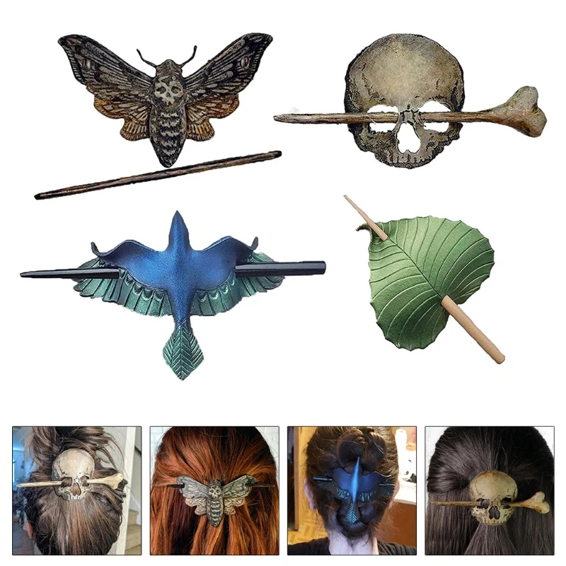 Halloween Retro Witch Hair Barrette Dragon Death Head Skull Moth Hair Sticks Celtics Gothic Hairpin Pagan Jewelry Gift