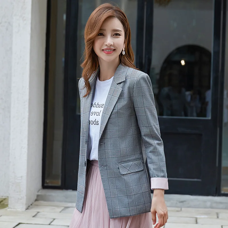 

Fashion Pattern Small Suit Coat Women's Autumn And Winter New Style Korean-style Casual Versatile Mid-length Long Sleeve Ol Plai