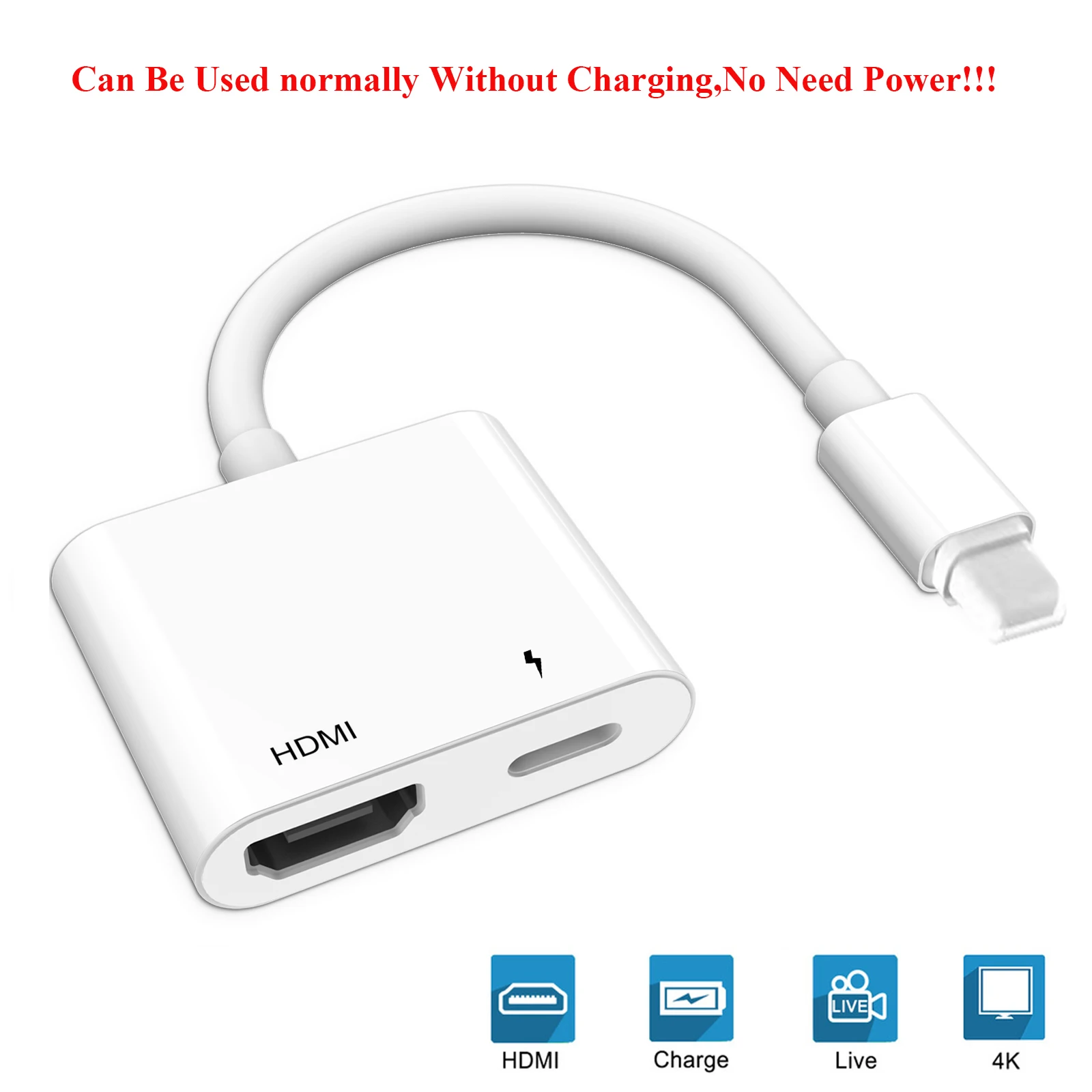 Оригинальный адаптер Lightning/HDMI 1080P цифровой AV преобразователь 4K зарядный кабель