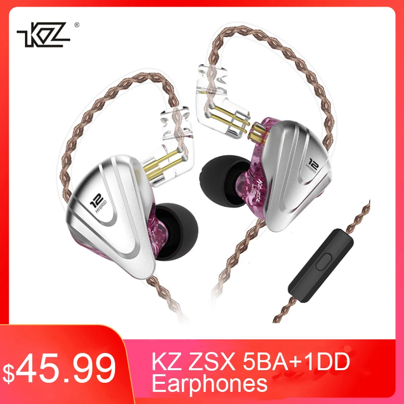 

KZ ZSX HiFi Terminator Earphone 12 Drivers 5BA 1DD DJ Monitor Stereo Earbuds Heavy Bass 3.5mm Wired Noise Cancelling Headset
