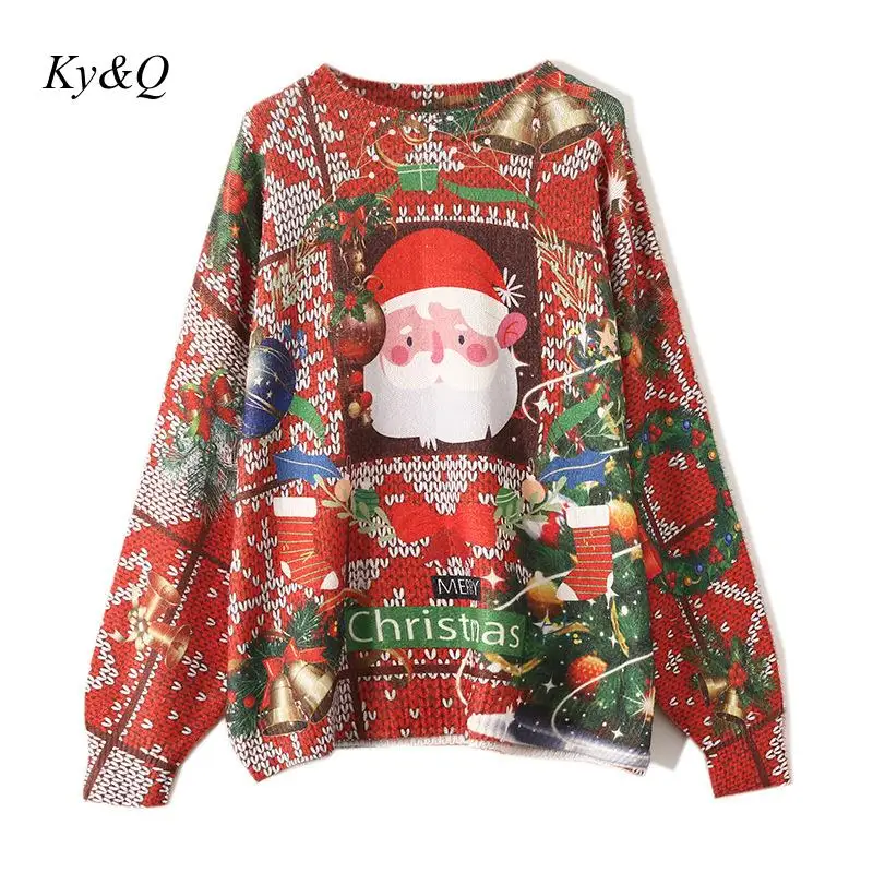 Winter Fashion Ugly Christmas Sweater Women Red New Loose 2019 Korean Oversized Lazy Cartoon Anime Pattern Chic Pullover Jumper |