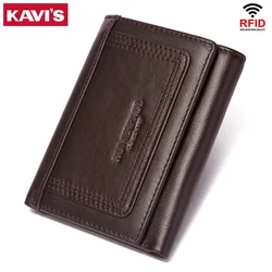 2021 New RFID Anti Theft Men's Wallet Retro Three Fold Business Card Holder Money Bag Purse Vintage Genuine Leather Wallet Man