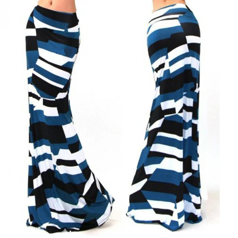 1089-15 Осенняя Женская Повседневная Эластичная тонкая юбка с высокой талией, винтажный принт, элегантная, Женская прямая Длинная юбка размера плюс - Цвет: 1089-15