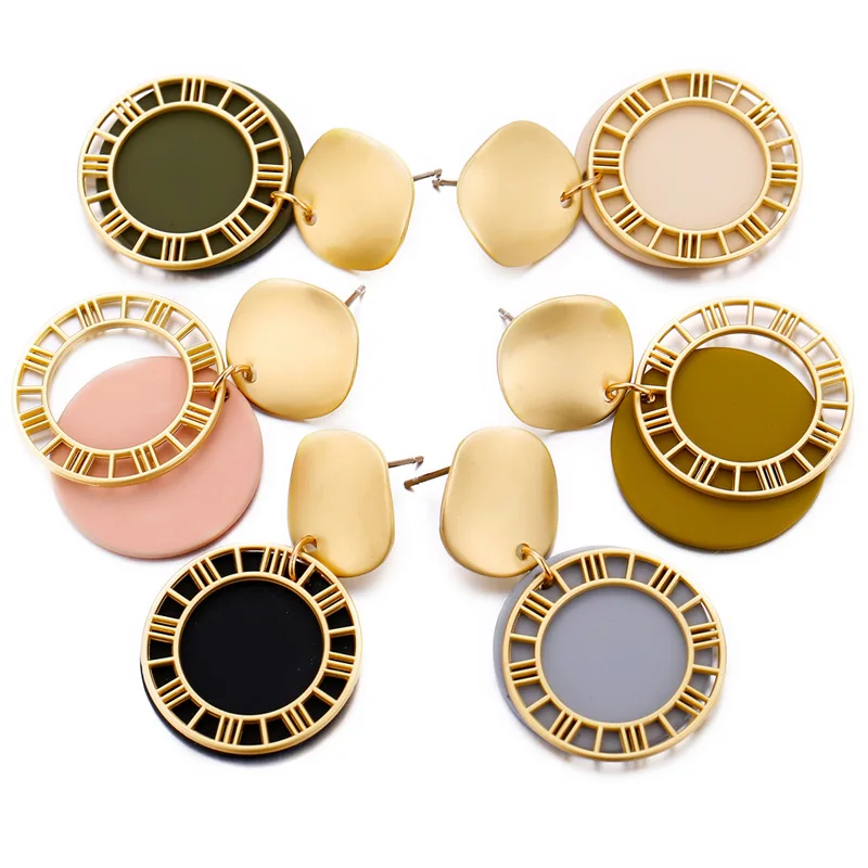 Корейский Винтаж геометрические свисающие серьги для Для женщин круглый сердце золотого цвета модные висячие серьги вrincos бижутерия