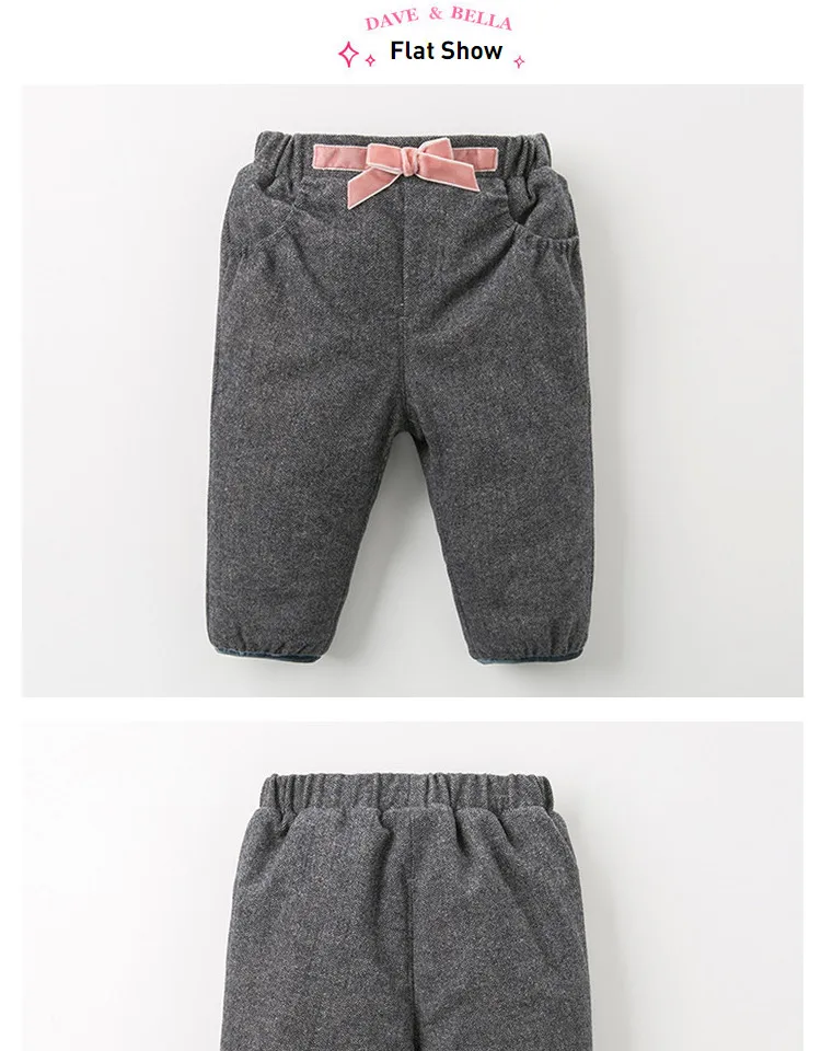 DB11822 dave bella/зимние модные штаны с карманами и бантом для маленьких девочек детские длинные штаны брюки для малышей