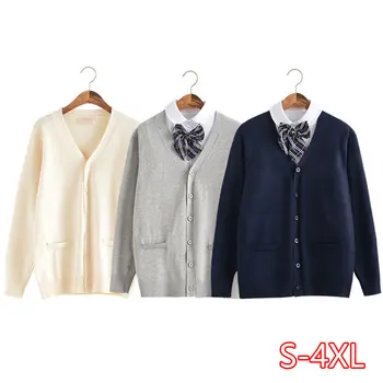 

Spring Autumn Japanese School Uniform Cardigans Solid Color School Girls Knitwear V-neck Sweater