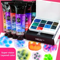 Boîte d'aquarelle transparente avec couches de peinture, 10 couleurs, 1ML, fournitures d'art d'artiste, Portable, Super Vision 