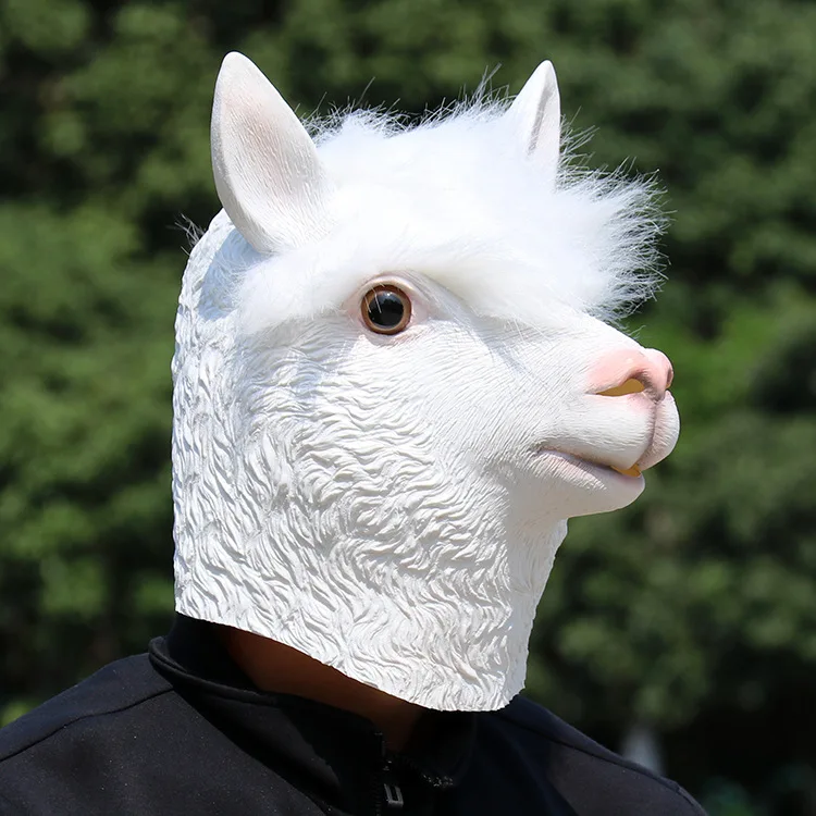 Halloween Party Mask Hooded Mud Horse Alpaca Mask Cos Animal Props Horse  Head Alpaca Goat Toy Accessories