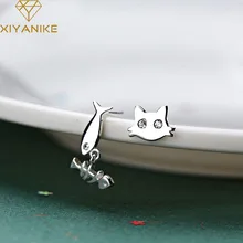 XIYANIKE 925 серебро Асимметричная кошка рыбья кость серьги гвоздики для женщин креативные модные праздничные ювелирные изделия гипоаллергенно