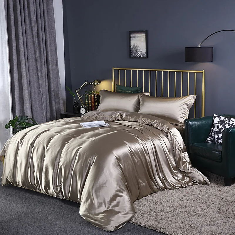 

JuwenSilk Solid Color Bedding Set Luxury Soft Bed Sheet And Pillowcases Quality Quilt Cover Summer Bed Set Bed Cover Set