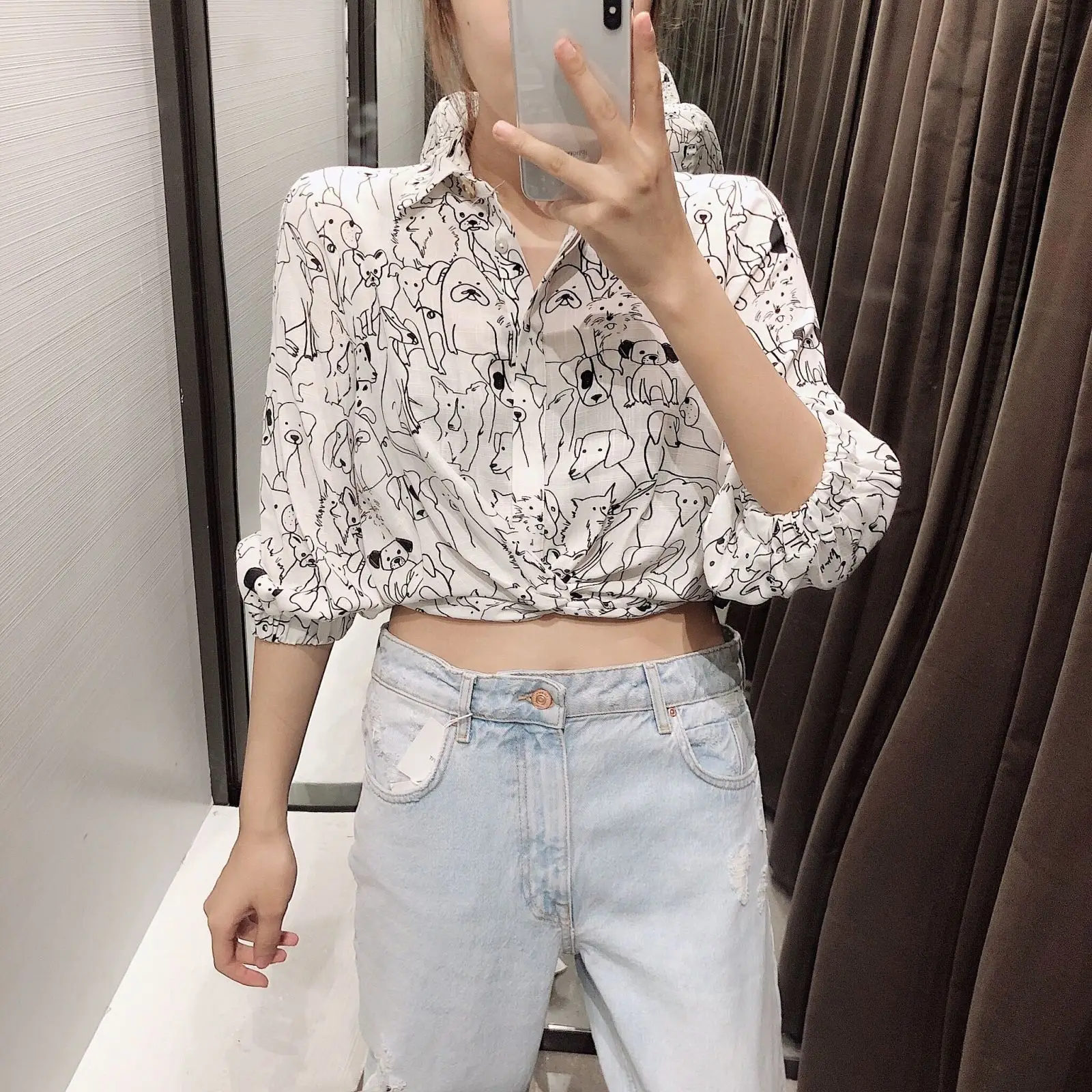 Blouses Woman 2019 Lapel Puppy Print Shirt Women Blouse Women Modis Camisa Femenina Womens Tops and Blouses