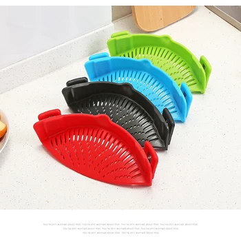 

Hot Sale Kitchen Silicone Colanders Kitchen Clip On Pot Strainer Drainer For Liquid University Draining Pasta Vegetable Tool