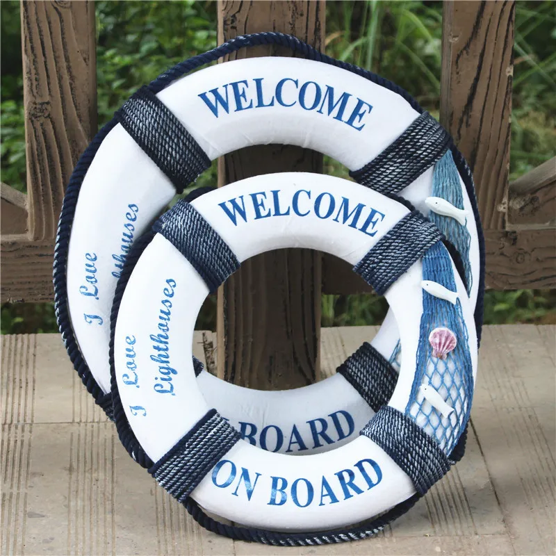 MorroMorn Lifebuoy Wall Hanging Decor Navy, 20 Welcome Aboard Mediterranean Style Home Decoration
