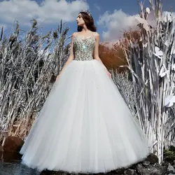 Очень блестящее бальное платье из тюля с жемчугом и кристаллами; свадебные платья; Vestido De Noiva Princesa; платье без шлейфа с длинными рукавами