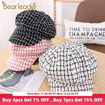 

Bear Leader Children Elegant Plaid Hats 2020 New Autumn Girls Party Berets Cap Kids Lovely Accessories Princess Fashion Hats