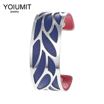 

Cremo Bracelet Georgette avec cuir Argent Cuff Bracelet Manchette Femme Interchangeable Leather Bangles For Women Jewelry