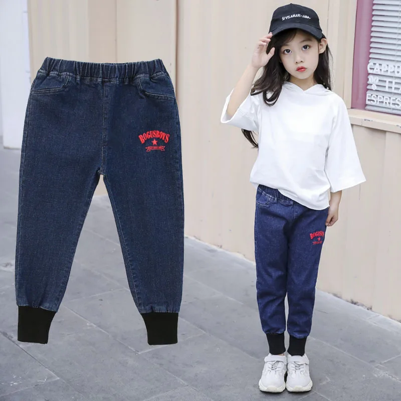 Girl'S Jeans Spring And Autumn New Style Women's Big Kid CHILDREN'S Trousers Western Style Loose Version of Casual Elastici