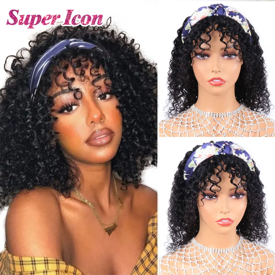 Wigs Bangs Human-Hair Super-Icon Kinky Curly Black Full-Machine Made Fashion Women Cheap