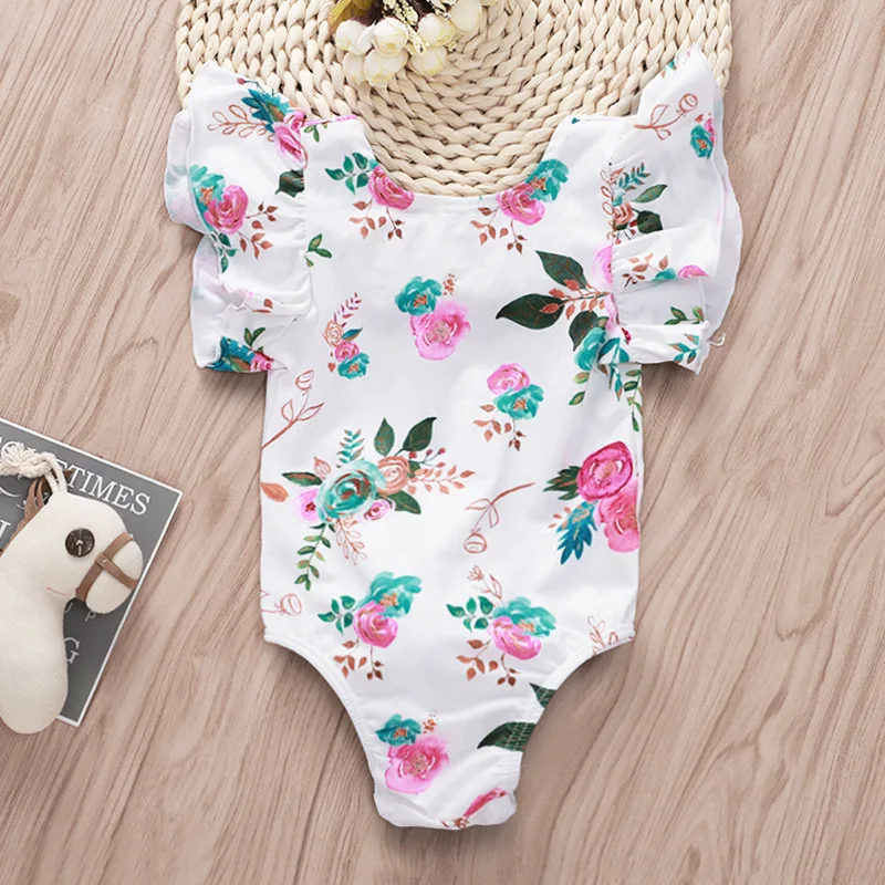 

Cute Baby Girl Floral Flutter Sleeve Bodysuit Backless White Onesies In Baby Funny Rabbit Tail Baby Girl Bodysuit Summer 2019