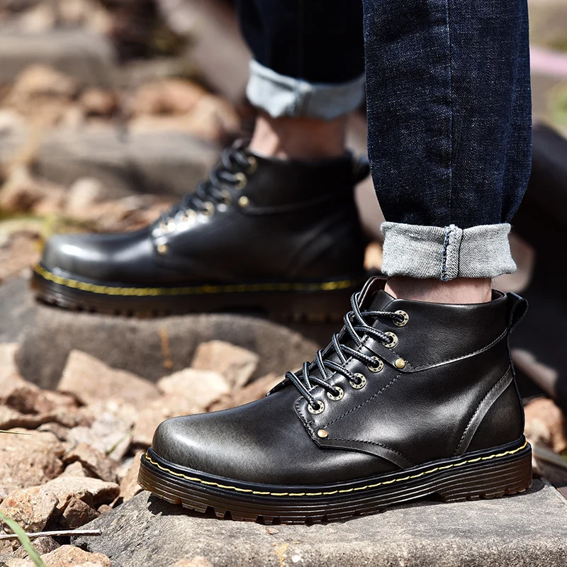 

Men's Boots lace up Genuine Leather with fur warm Winter Autumn snow boots Motorcycle Mens Ankle Boot Couple Oxfords Shoes a4