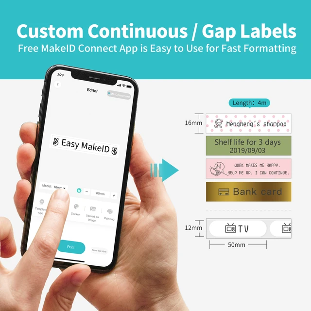 MakeID-Étiqueteuse d'étiquettes autocollantes thermique BT sans fil,  étiquette autocollante, utilisation pour iOS et Android