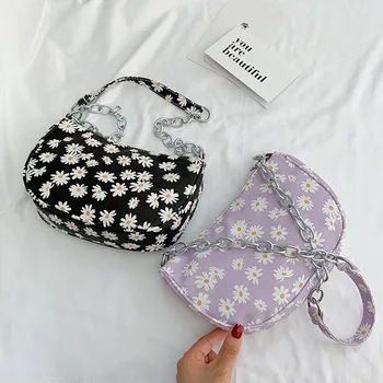 

Classic Texture Fashion Flower Daisy Women Handbag Portable Creative Design Chic Nylon Small Underarm Shoulder Tote Bags