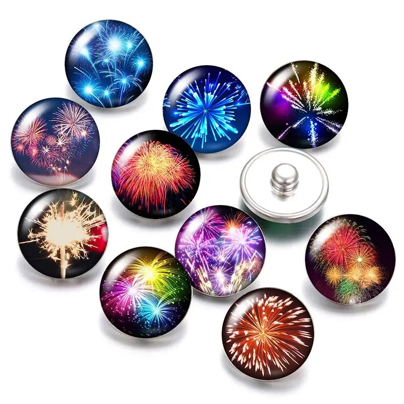 Beauty Fireworks 18mm snap buttons 10pcs mixed round photo glass cabochon style for button jewelry | Украшения и аксессуары