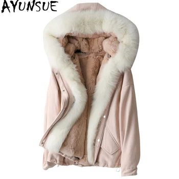 Online AYUNSUE Parka Echtpelz Mantel Winter Mantel Frauen Kaninchen Pelz Liner Warme Jacke Frauen Fuchs Pelz Kragen Korean Outwear Manteau Femme MEIN