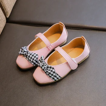 

Girls Shoes Princess Dance Flat Shoes 2020 Spring Kids Girl Fashion Little Girls Sweet Bow-knot Checkered Pattern Shoes