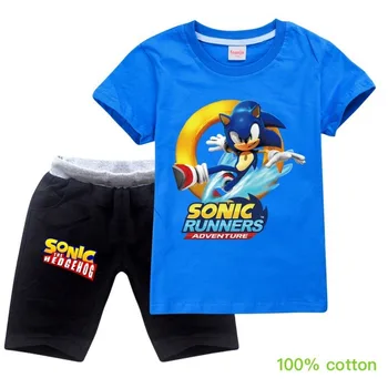

20202 Summer Short Sleeve Cotton Baby Boy Clothes Cartoon Sonic T Shirt Kids Tops+Shorts Toddler Girls Clothing Sets Halloween