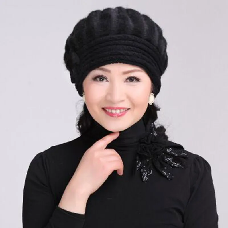 RUHAO/шапка с кроликом женские береты одноцветная уличная теплая зимняя шляпа для