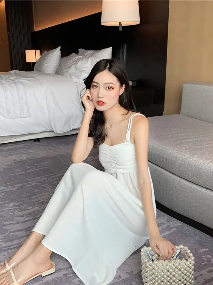 white dungaree dress