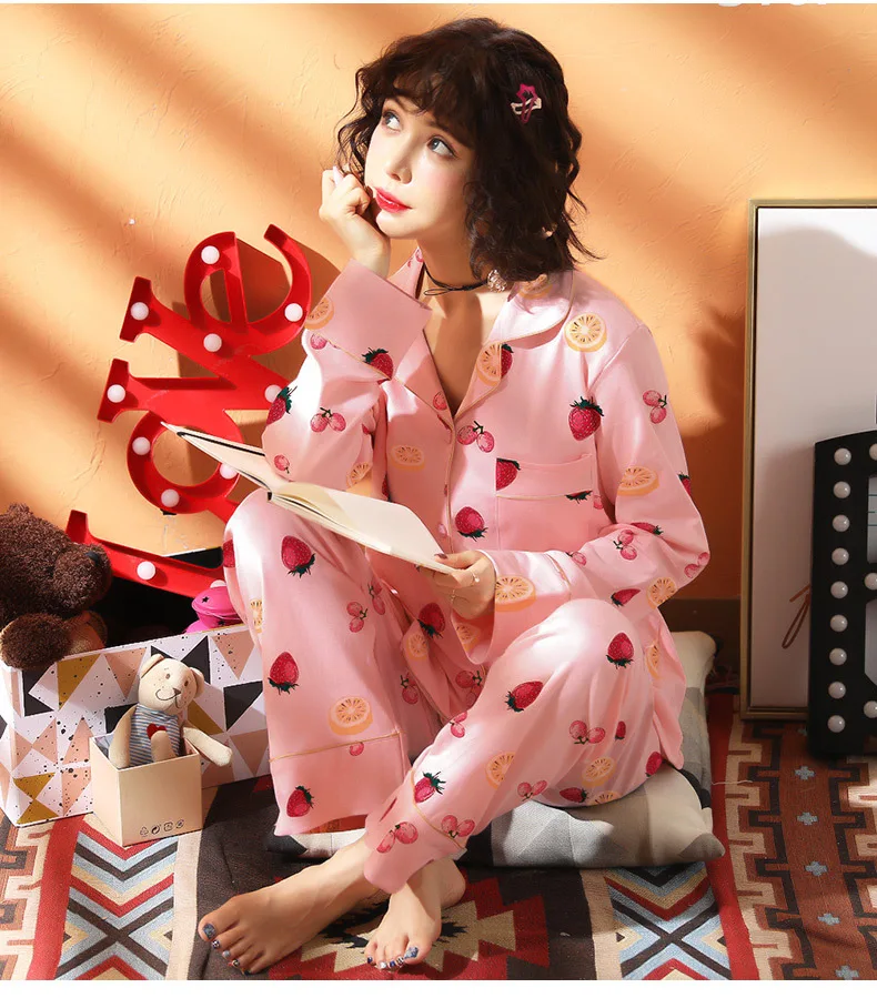 

[Htc sheng] Spring And Autumn Lemon Strawberry Cardigan Pajamas Suit M -Xxl