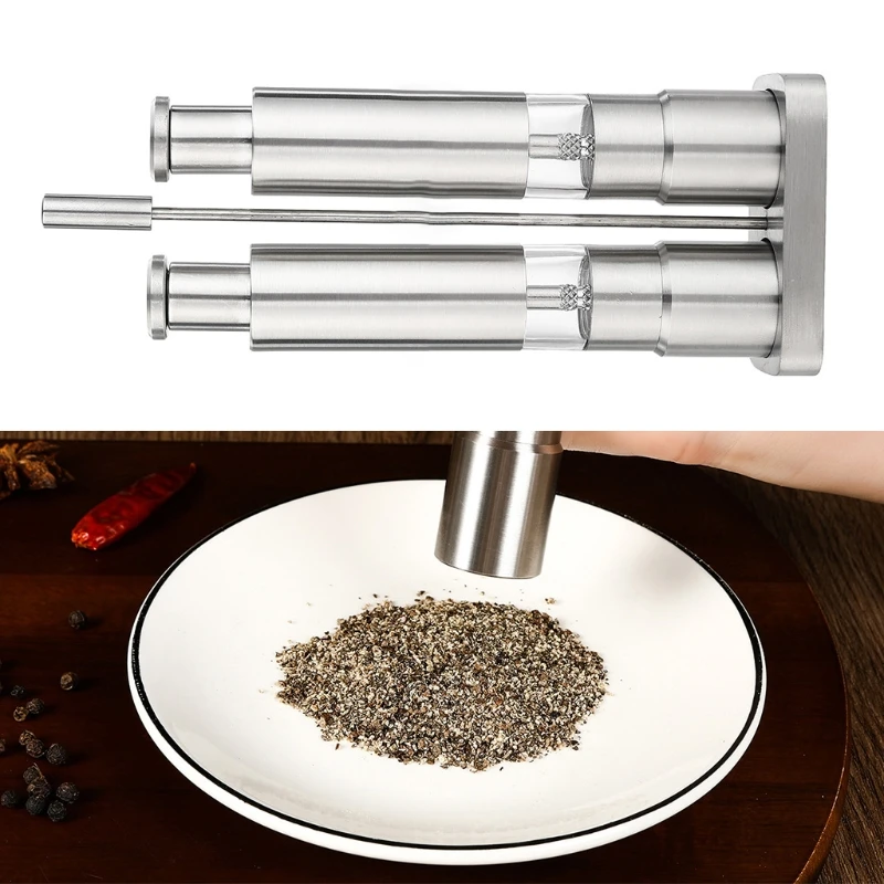 Spice Salt And Pepper Grinder Set Spice Grinder Pepper Mill Shaker Thumb Press Stainless Steel 2 Pack With Storage Stand
