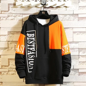 

CYXZFTROFL Mens Hoodies Sweatshirt Print Stitching Mens 100% Cotton Hoodies Long Sleeve Hooded Pullover Jumper Sweatshirts Men 1