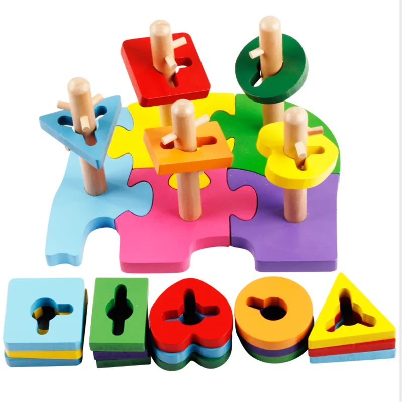 Детская колонна, набор геометрических строительных блоков, деревянные игрушки для детей, мультяшный слон, макарон, цветные блоки, развивающий подарок