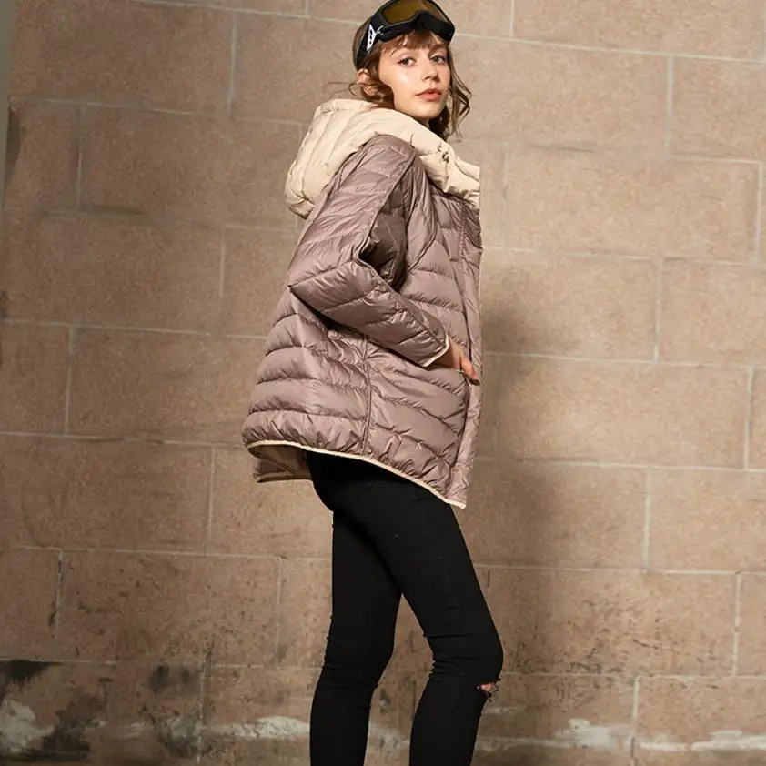 Модные пуховые пальто с рукавами «летучая мышь» с капюшоном, женские негабаритный свет, тонкий 90% пуховик, ветрозащитная теплая верхняя одежда, F14