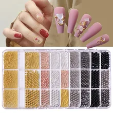

Stainless Steel Ball Nail Art Decoration Micro Ball Steel Ball Fingertip Diamond Decoration 6 Grid Diamond Box Nail Set Mixed