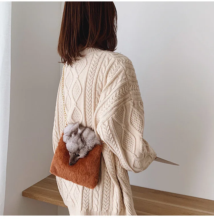 LISM зимняя женская сумка из кроличьего меха с головой лисы, высокое качество, сумки-мессенджеры, плюшевые маленькие сумки, модные сумки, горячая Распродажа