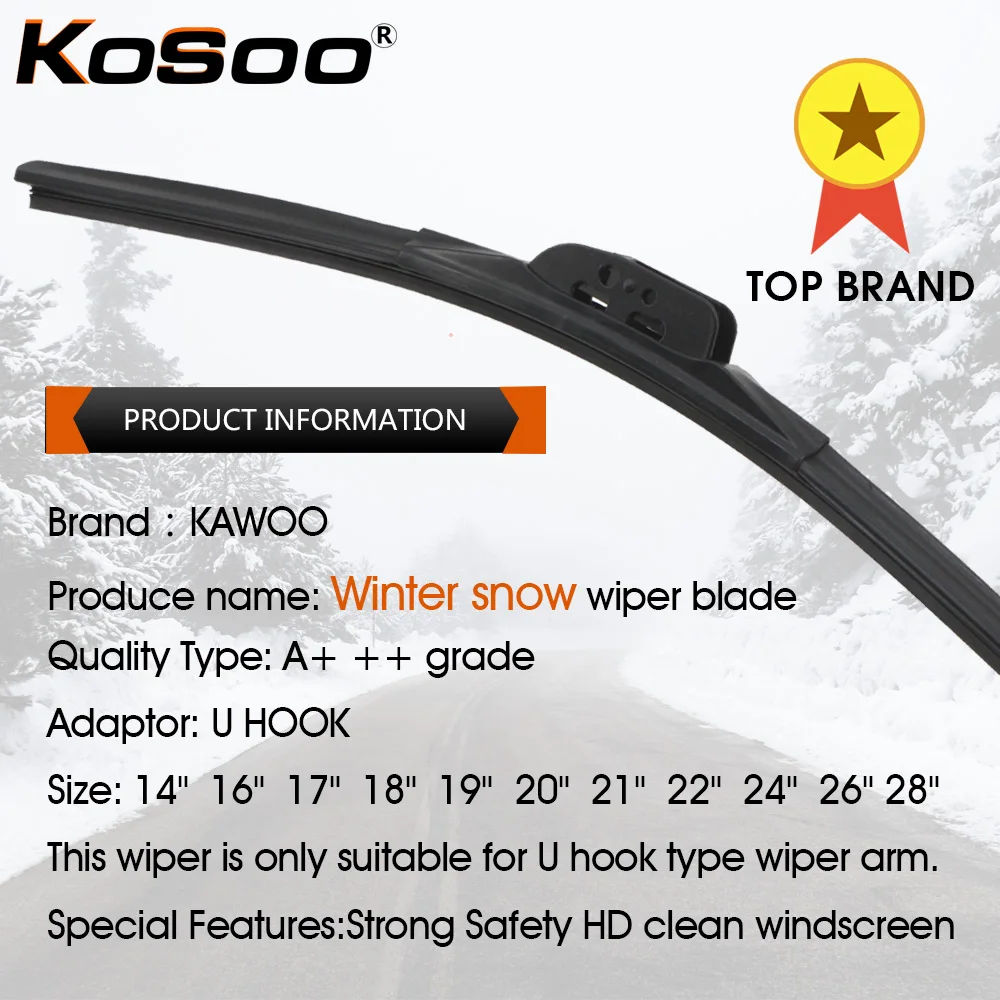 Winter Snow Car Wiper Blade U Hook Natural Rubber Windshield Windscreen Wiper 14