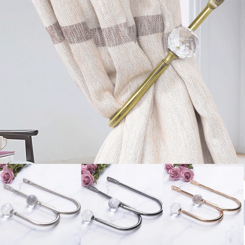 

2020 Hot 2Pcs Metal Crystal Glass Curtain Holdback Wall Tie Back Hooks Hanger Holder Luxurious Window Accessories