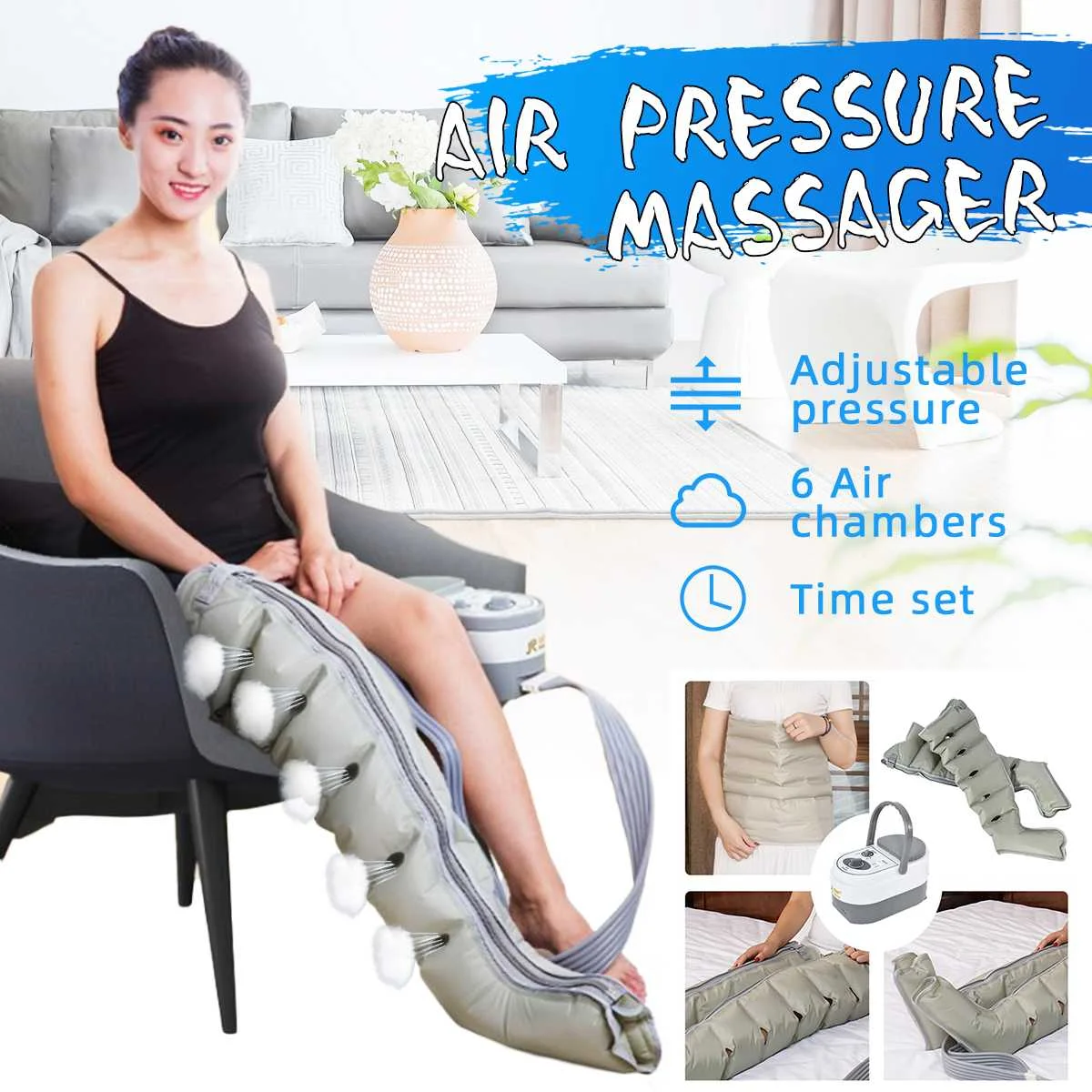 6 Air Compression Leg Massager Electric Leg Wraps Foot Ankle Calf